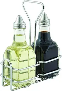 Winco G-104S Oil And Vinegar Cruet Set With Stainless Steel Chrome Plated Rack